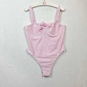 Abercrombie & Fitch Pink Gingham Seersucker Textured One Piece Swimsuit Size L